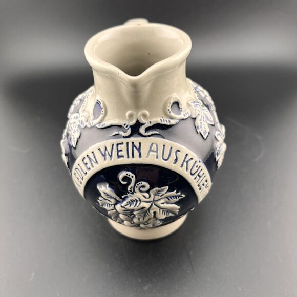 Aus Kuhlem Stein Trink Edlen Wein Other - Aus Kuhlem Stein Trink Edlen Wein Blue Grey Clay German Wine Pitcher 4.5 in Tall